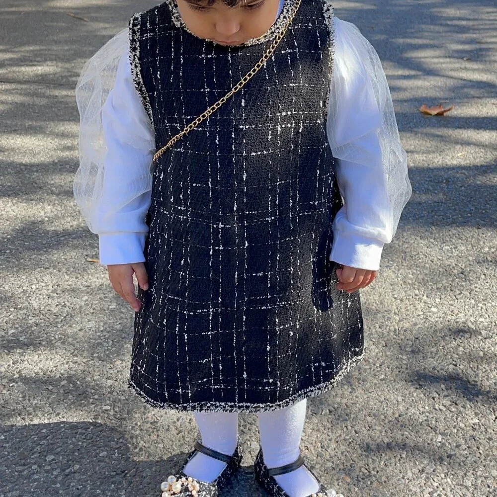 Tweed dress with long sleeve shirt